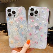 For iPhone 11 8 7 Plus SE 2020 Clear Back Phone Case Flower Clear Epoxy Case Cover For iPhone 15 14 13 12 11 Pro Max XR XS 13 Pro