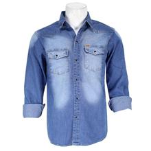 Hardik's Blue Stone Washed Casual Denim Shirt for Men