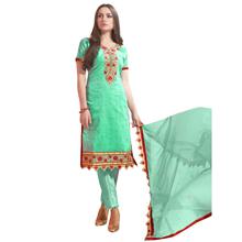 Style Lifestyle Embellished Contrast Floral Resham Thread Work With Pearl & Crystal Green Kurtha with Green Chiffon Dupatta