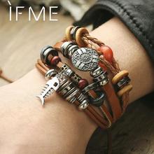 IF ME Vintage Pendent Fish Leather Bracelet For Men Multiple