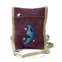 Grape Purple Hemp Moon Embroidered Sling Bag For Women