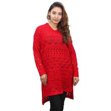 Red High-low Crochet Sweater For Women