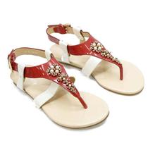 Shoe.A.Holics Mud Red Embellished Fabia T-Strap Sandals For Women