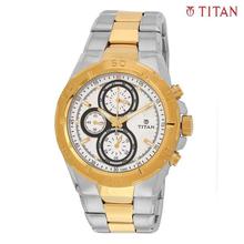 9308BM01 White Dial Chronograph Watch For Men- Silver/Golden