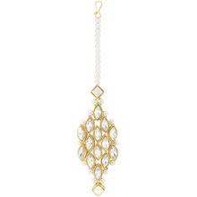 Aheli Ethnic Fashion White Gold Plated Crystal Style Choker Necklace Earring & Maangtikka Jewellery Set