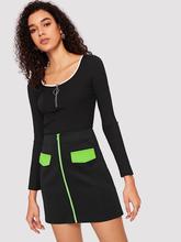 Zip Up Contrast Panel Skirt