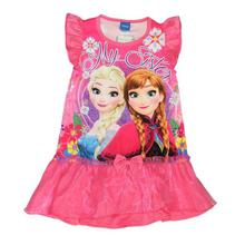 Pink Elsa & Anna Printed Dress For Girls