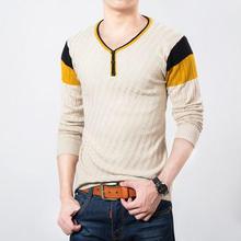 Autumn Spring Casual Men's Sweater V-Neck Striped Slim Fit