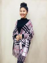 Melange Check Print Beige Sleeves Poncho