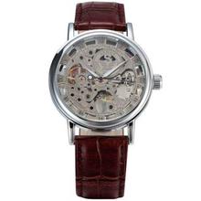 SES023 Skeleton Hand Winding Mechanical Watch For Men - Silver/Brown