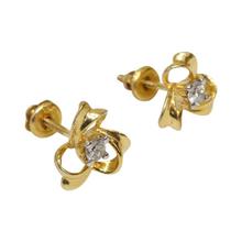 Single Diamond Studded Floral 16 Carat Gold Earrings For Women - 110