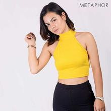 METAPHOR Yellow Halter Neck Plus Sized Crop Top For Women - MT42Q