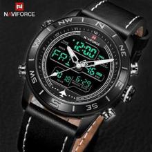 NAVIFORCE  Nf9144 Luxury Brand Army Military Leather Strap Fashion Sports Men Dual Display Watches Waterproof Wristwatch