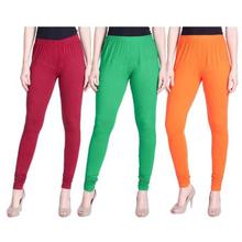 Sheetal Pack Of 3 Solid Churidar Leggings For Women- Maroon/Green/Orange