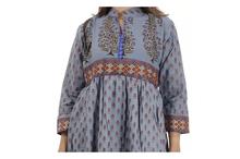 Floral Printed Long Kurti Dress For Women-Blue