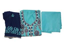 Blue cotton embroidered kurta salwar piece