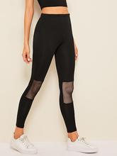 Contrast Mesh Elastic Waist Leggings