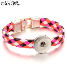 Hot Sale Snap Button Bracelet Bangle Snap Leather Bracelet Retro Handmade Braided Leather Bracelet fit 18MM Snap buttons jewelry