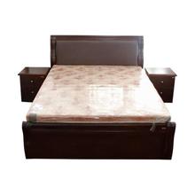 Sunrise Furniture Seesau Wood Queen Size Bed With 2 Side Table - Dark Walnut