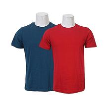 Round Neck Solid T-Shirt For Men ( Dark Blue/Red) - Pack of 2