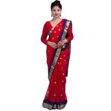 Banarsi Chiffon Saree with Zari Border (Red) For Women - 5011