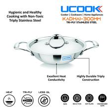 Ucook Stainless Steel Triply Induction Compatible Kadai with Lid 300mm