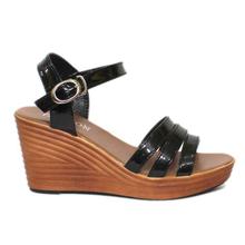 Black Ankle Strap Wedge Heels Shoes For Women