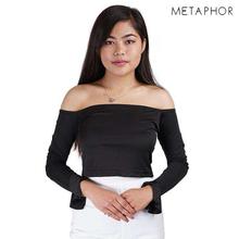 METAPHOR Black Off Shoulder Frilled Sleeve Plus Sized Top For Women - MT62B