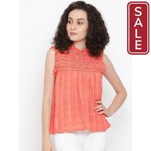 SALE- Casual Sleeveless Solid Women Orange Top