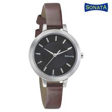 Sonata Steel Daisies Black Dial Analog for Women - 8141SL01