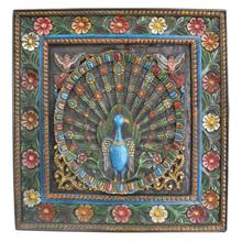 Multicolored Wooden Carved Peacock Wall Décor