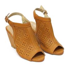 Tan Brown Peep Toe Wedge Heels For Women