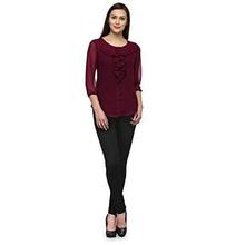 Tunic Nation Women's Wine 100% Poly Georgette Frill Top