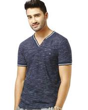 Dixcy Scott Blue/White Textured York Front Buttoned T-Shirt For Men