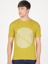 ether Unisex Mustard Yellow Printed Round Neck T-shirt