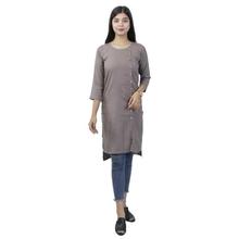 Grey Solid Front Buttoned Cotton Kurti For Women