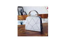 Grey Geometric Design PU Leather Cross Body Bag With Korean Design Wallet For Women