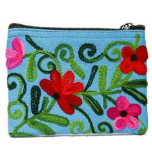 Blue/Pink Floral Printed Embroidered Purse For Women