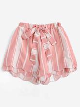 Scallop Hem Knot Striped Shorts