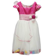 Pink/White Flower Lace Boarder Frock For Girls