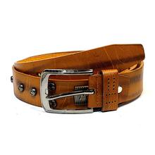 Wood Brown Metal Studded Belt For Men