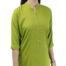 Green Mandarin Collar Kurti For Women- BC 1010