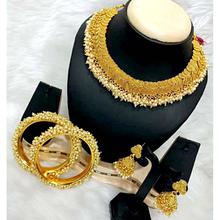 High Gold Beaded Necklace And Earring Set with Embossed with Gold Polish