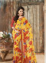 DESIGNER SAREES S16128- Georgette - Red/Yellow