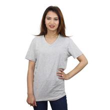 Grey V-Neck Plain T-Shirt For Women