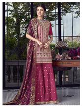 Stylee Lifestyle Magenta Chanderi Silk Embroidered Dress Material - 2181