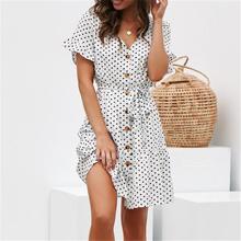 Women Summer Beach Chiffon Dress Casual Short Sleeve Polka