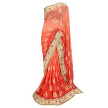 Orange/Golden Georgette Silk Saree With Blouse Piece For Women