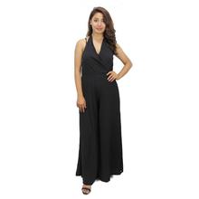 Black Solid Halter Design Jumpsuit For Women