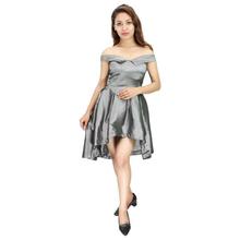 Grey Off Shoulder Highlow Dress